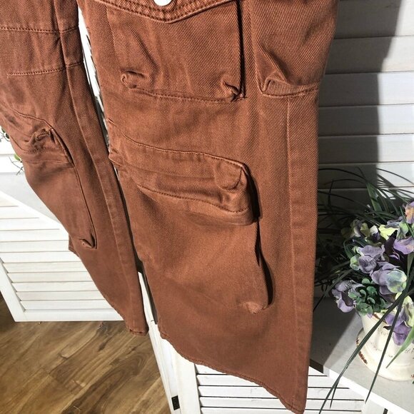Forever 21 Brown Cargo Carpenter Wide Leg High Rise Pants - Picture 13 of 15